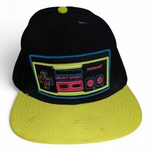 Nintendo Men's Black and Neon Yellow Controller Hat Snap Back OS Flaw